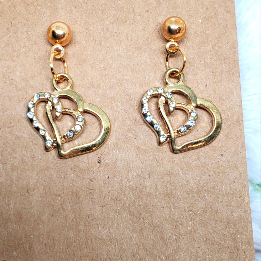 7/$10 Gold Heart Earrings, New